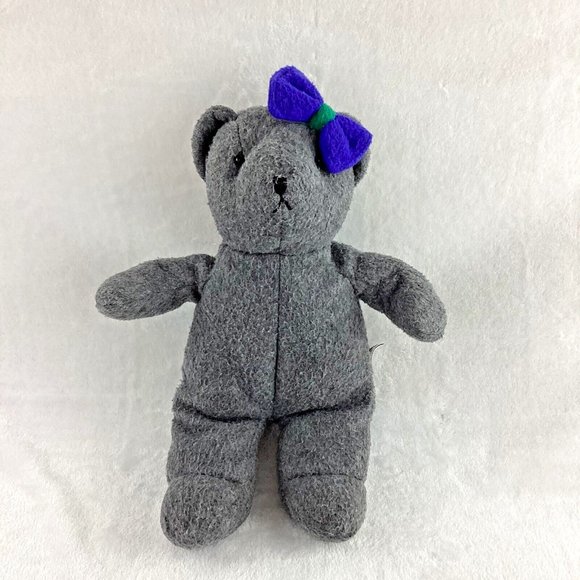 Manhattan Toy Bear Vintage 1993 Gray Bear Blue Bow 15" Stuffed Animal Plush Soft